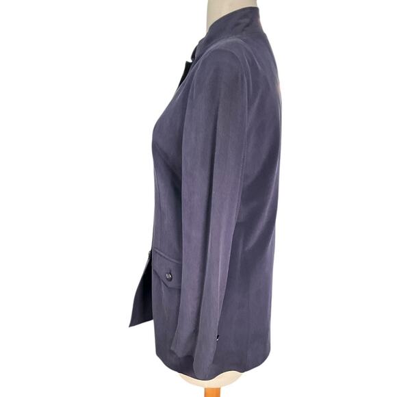 Vintage DANA BUCHMAN Petites Size 8P 100% Silk Navy Blue Fill Button Down Blazer - Picture 3 of 11